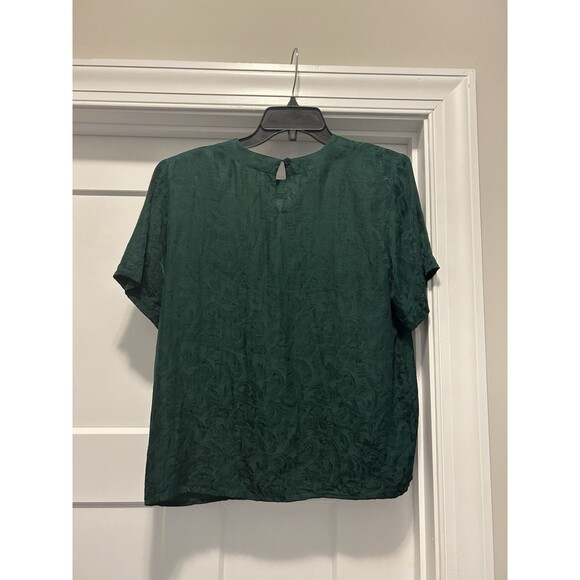 Vintage Anna And Frank Top Size Small green floral Silk Blouse Classic Y2K Work - Picture 3 of 3